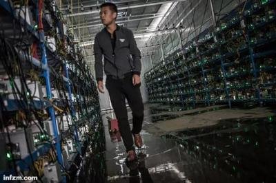 A bustling mining farm filled with rows of powerful machines, illustrating the scale of cryptocurrency operations